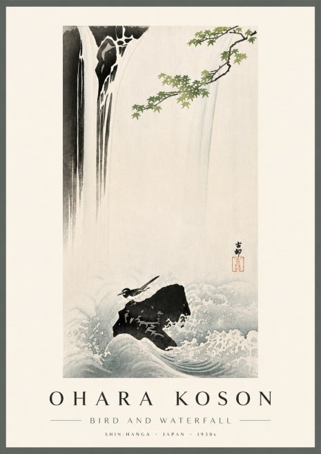 Ohara Koson Bird and Waterfall No4 - Juliste