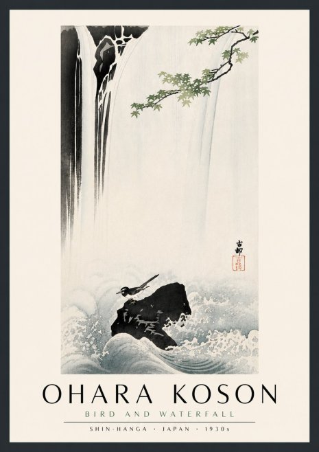 Ohara Koson Bird and Waterfall No5 - Juliste