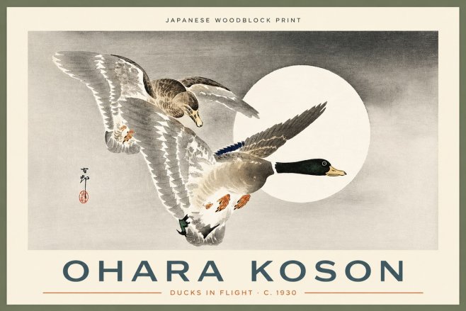 Ohara Koson Ducks in Flight No2 - Juliste