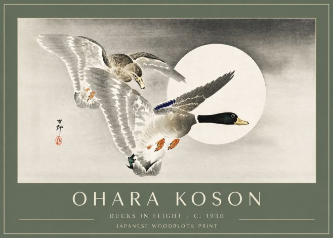 Ohara Koson Ducks in Flight No3 - Juliste