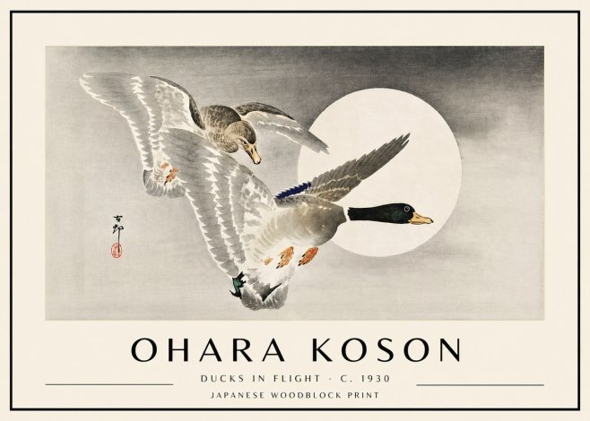 Ohara Koson Ducks in Flight No4 - Juliste