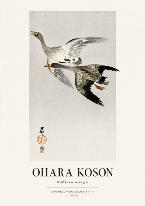 Ohara Koson Wild Geese in Flight III No1 - Juliste
