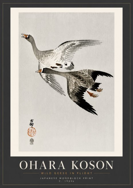 Ohara Koson Wild Geese in Flight III No5 - Juliste