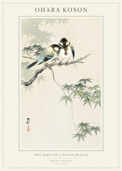Ohara Koson Two Birds on a Maple Branch No1 - Juliste