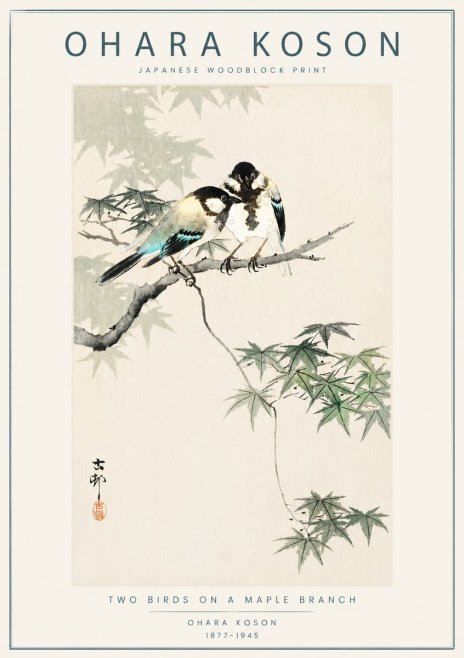 Ohara Koson Two Birds on a Maple Branch No6 - Juliste