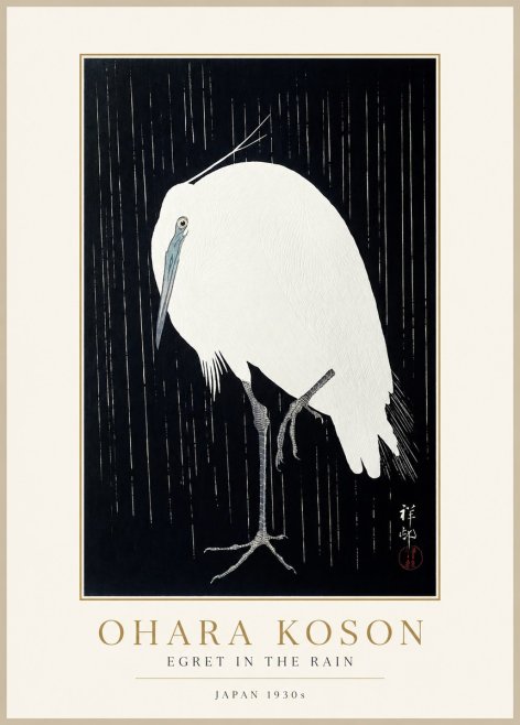 Ohara Koson Egret in the Rain I No1 - Juliste
