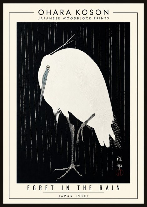 Ohara Koson Egret in the Rain I No3 - Juliste