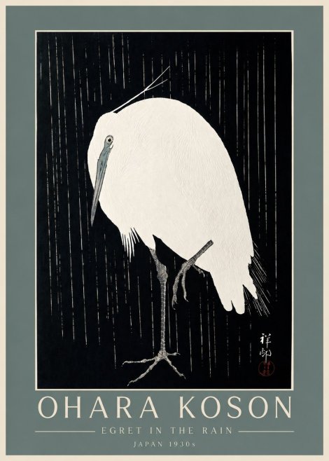 Ohara Koson Egret in the Rain I No4 - Juliste