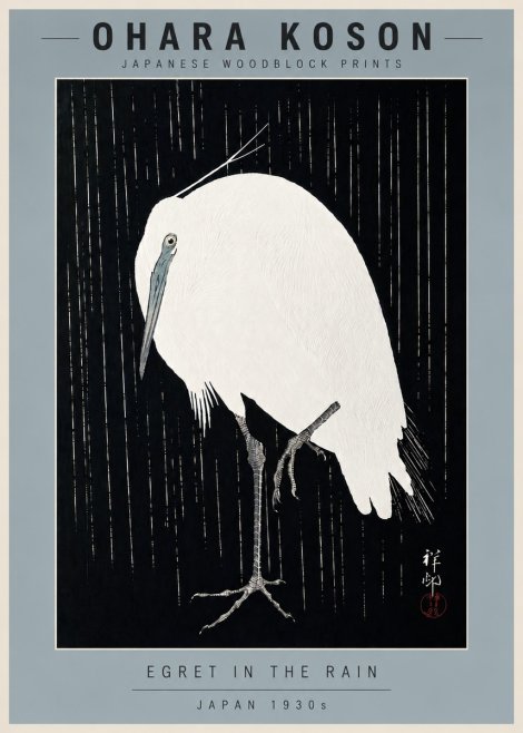 Ohara Koson Egret in the Rain I No6 - Juliste
