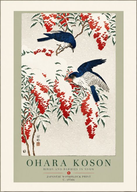 Ohara Koson Birds and Berries in Snow No3 - Juliste