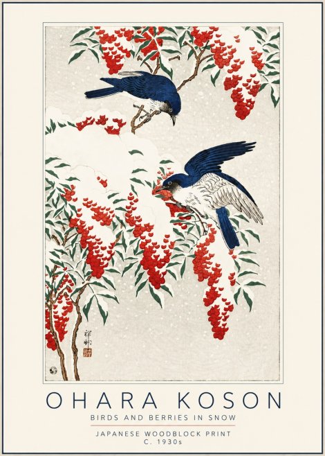 Ohara Koson Birds and Berries in Snow No5 - Juliste