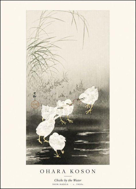 Ohara Koson Chicks by the Water No1 - Juliste