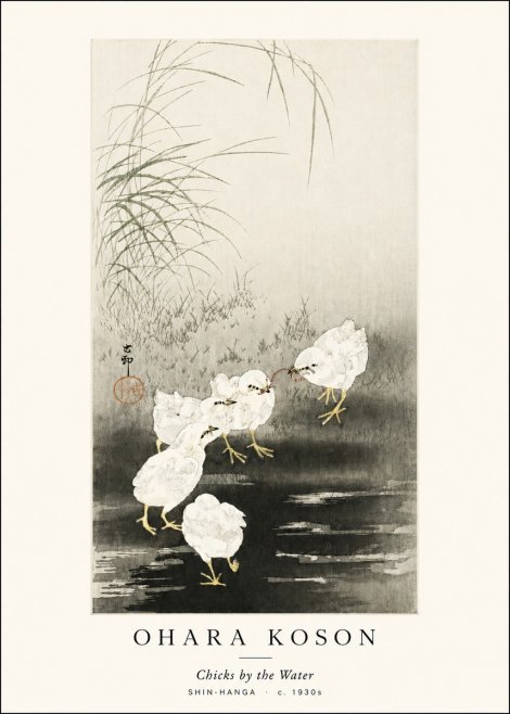 Ohara Koson Chicks by the Water No3 - Juliste