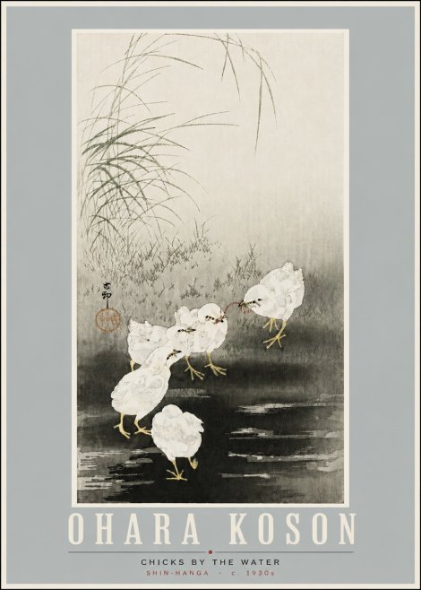 Ohara Koson Chicks by the Water No4 - Juliste