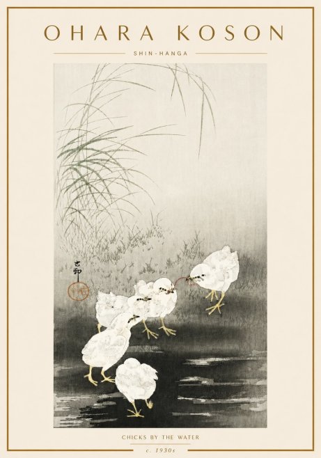 Ohara Koson Chicks by the Water No6 - Juliste