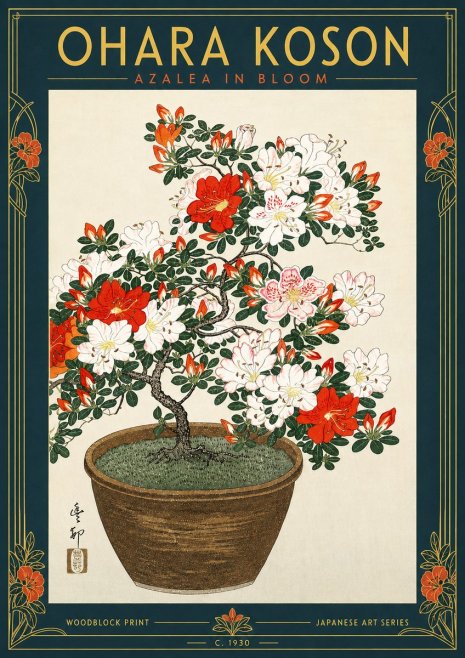 Ohara Koson Azalea in Bloom No5 - Juliste