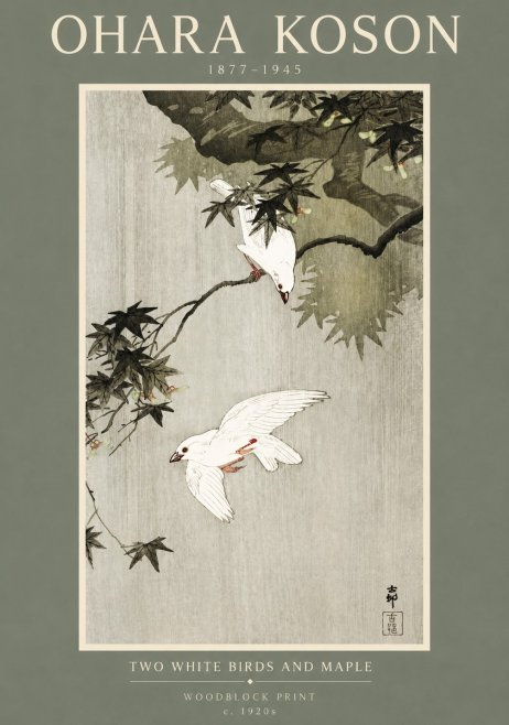 Ohara Koson Two White Birds and Maple No2 - Juliste