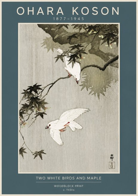 Ohara Koson Two White Birds and Maple No4 - Juliste
