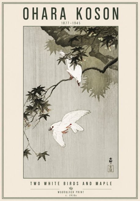 Ohara Koson Two White Birds and Maple No6 - Juliste