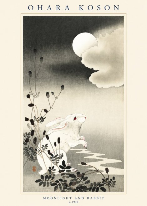 Ohara Koson Moonlight and Rabbit No2 - Juliste