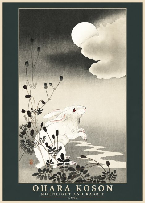 Ohara Koson Moonlight and Rabbit No3 - Juliste