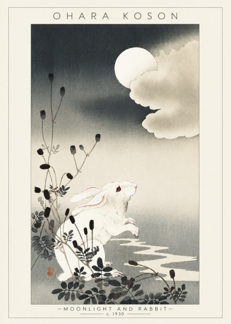 Ohara Koson Moonlight and Rabbit No4 - Juliste