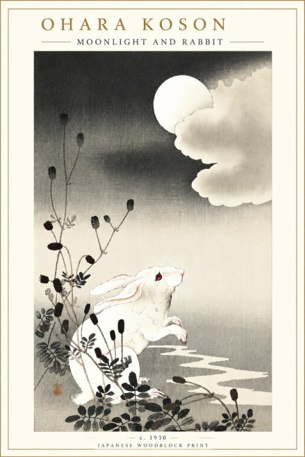 Ohara Koson Moonlight and Rabbit No5 - Juliste