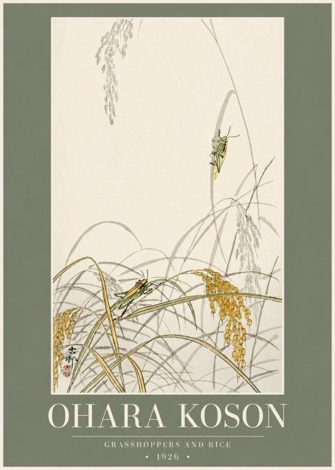 Ohara Koson Grasshoppers and Rice No2 - Juliste