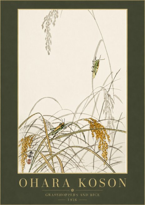 Ohara Koson Grasshoppers and Rice No6 - Juliste