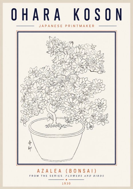 Ohara Koson Azalea (Bonsai) No3 - Juliste