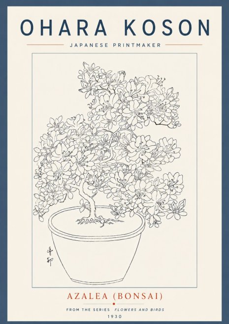 Ohara Koson Azalea (Bonsai) No6 - Juliste