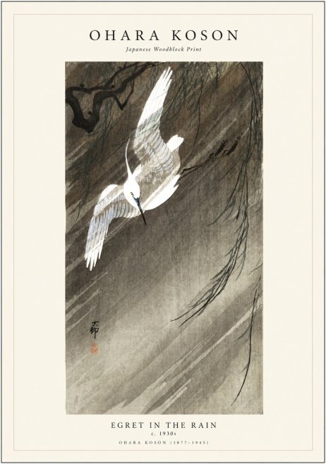 Ohara Koson Egret in the Rain II No1 - Juliste
