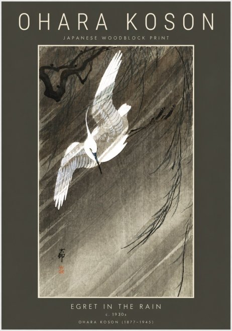 Ohara Koson Egret in the Rain II No2 - Juliste