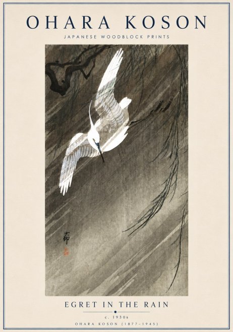 Ohara Koson Egret in the Rain II No3 - Juliste