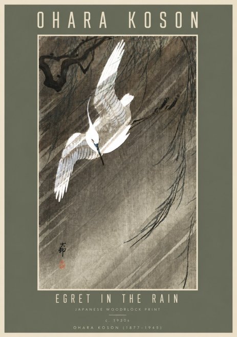 Ohara Koson Egret in the Rain II No4 - Juliste