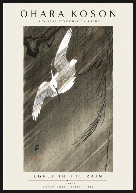 Ohara Koson Egret in the Rain II No6 - Juliste