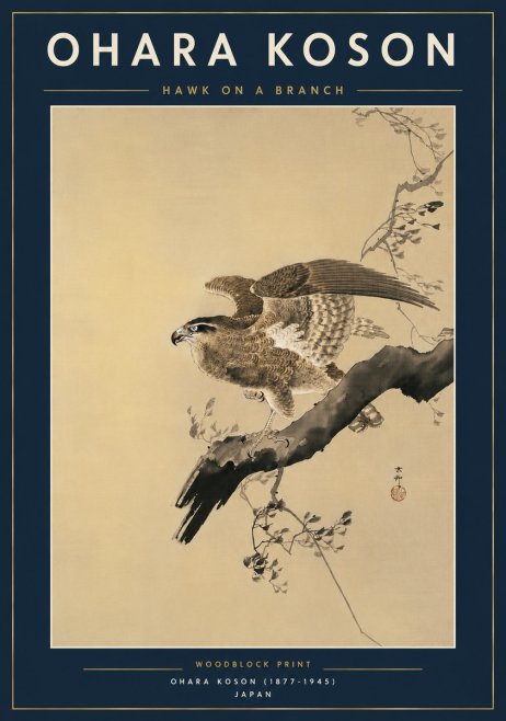 Ohara Koson Hawk on a Branch I No6 - Juliste