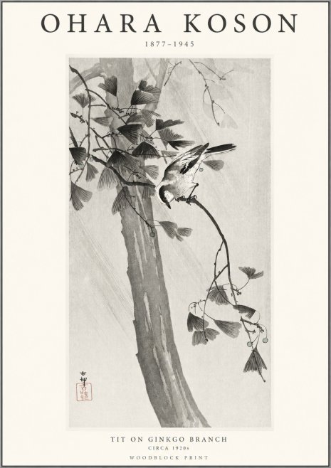 Ohara Koson Tit on Ginkgo Branch No1 - Juliste