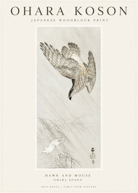 Ohara Koson Hawk and Mouse No1 - Juliste
