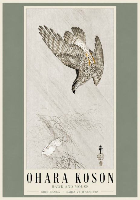 Ohara Koson Hawk and Mouse No3 - Juliste