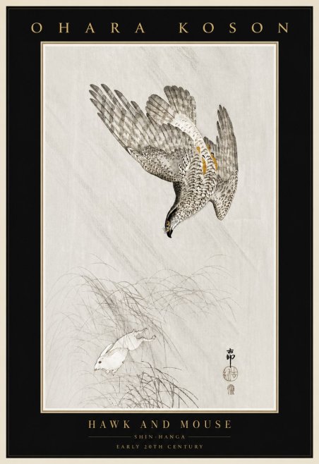 Ohara Koson Hawk and Mouse No4 - Juliste