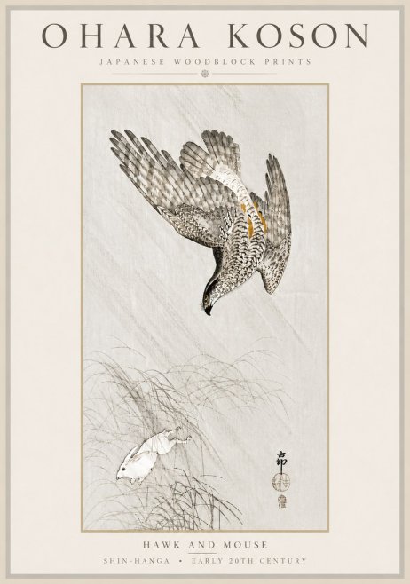 Ohara Koson Hawk and Mouse No6 - Juliste