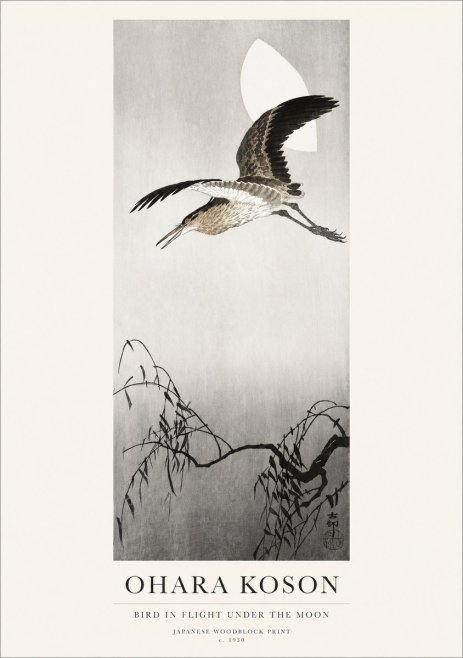 Ohara Koson Bird in Flight Under the Moon No1 - Juliste