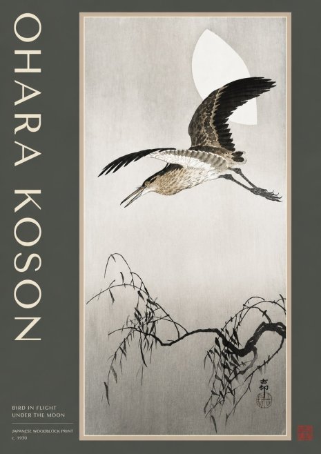 Ohara Koson Bird in Flight Under the Moon No2 - Juliste