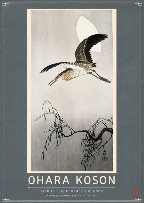 Ohara Koson Bird in Flight Under the Moon No4 - Juliste