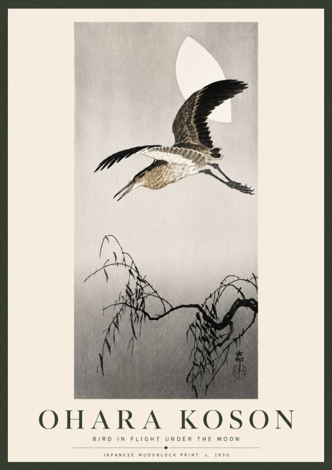 Ohara Koson Bird in Flight Under the Moon No5 - Juliste