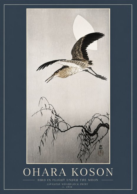 Ohara Koson Bird in Flight Under the Moon No6 - Juliste