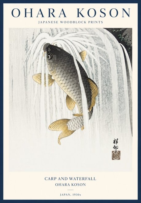 Ohara Koson Carp and Waterfall No1 - Juliste