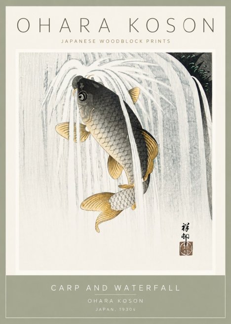 Ohara Koson Carp and Waterfall No2 - Juliste