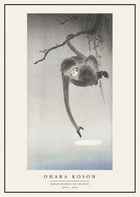 Ohara Koson Monkey Reaching for the Moon No1 - Juliste